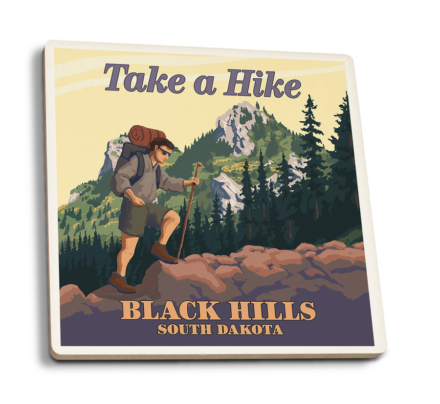 Black Hills, South Dakota, Take a Hike, Lantern Press Artwork, Coaster Set Coasters Lantern Press 