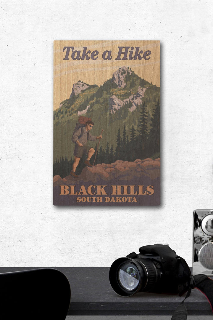 Black Hills, South Dakota, Take a Hike, Lantern Press Artwork, Wood Signs and Postcards Wood Lantern Press 12 x 18 Wood Gallery Print 