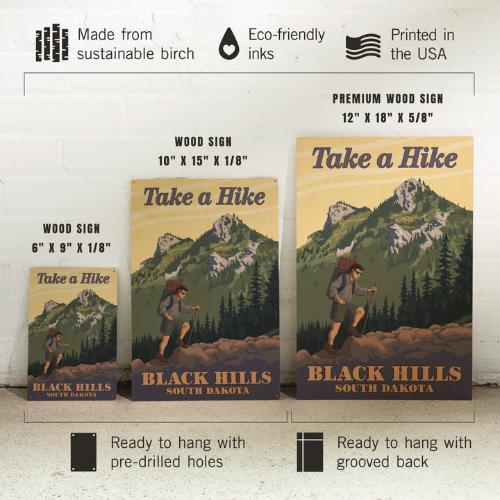 Black Hills, South Dakota, Take a Hike, Lantern Press Artwork, Wood Signs and Postcards Wood Lantern Press 
