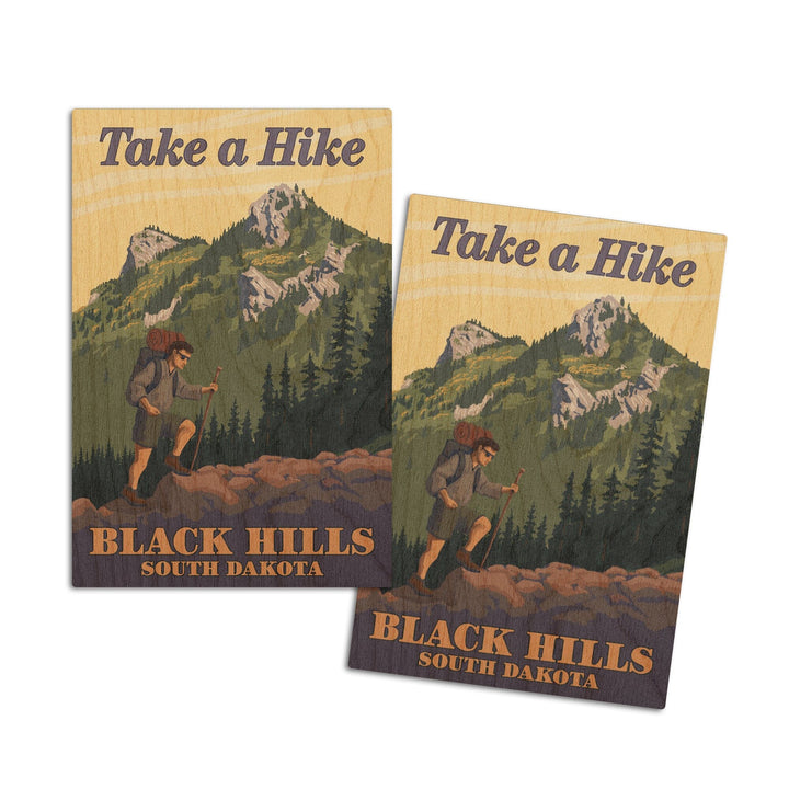 Black Hills, South Dakota, Take a Hike, Lantern Press Artwork, Wood Signs and Postcards Wood Lantern Press 4x6 Wood Postcard Set 