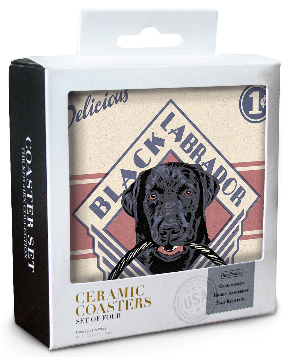 Black Labrador, Retro Black Licorice Ad, Lantern Press Artwork, Coaster Set Coasters Lantern Press 