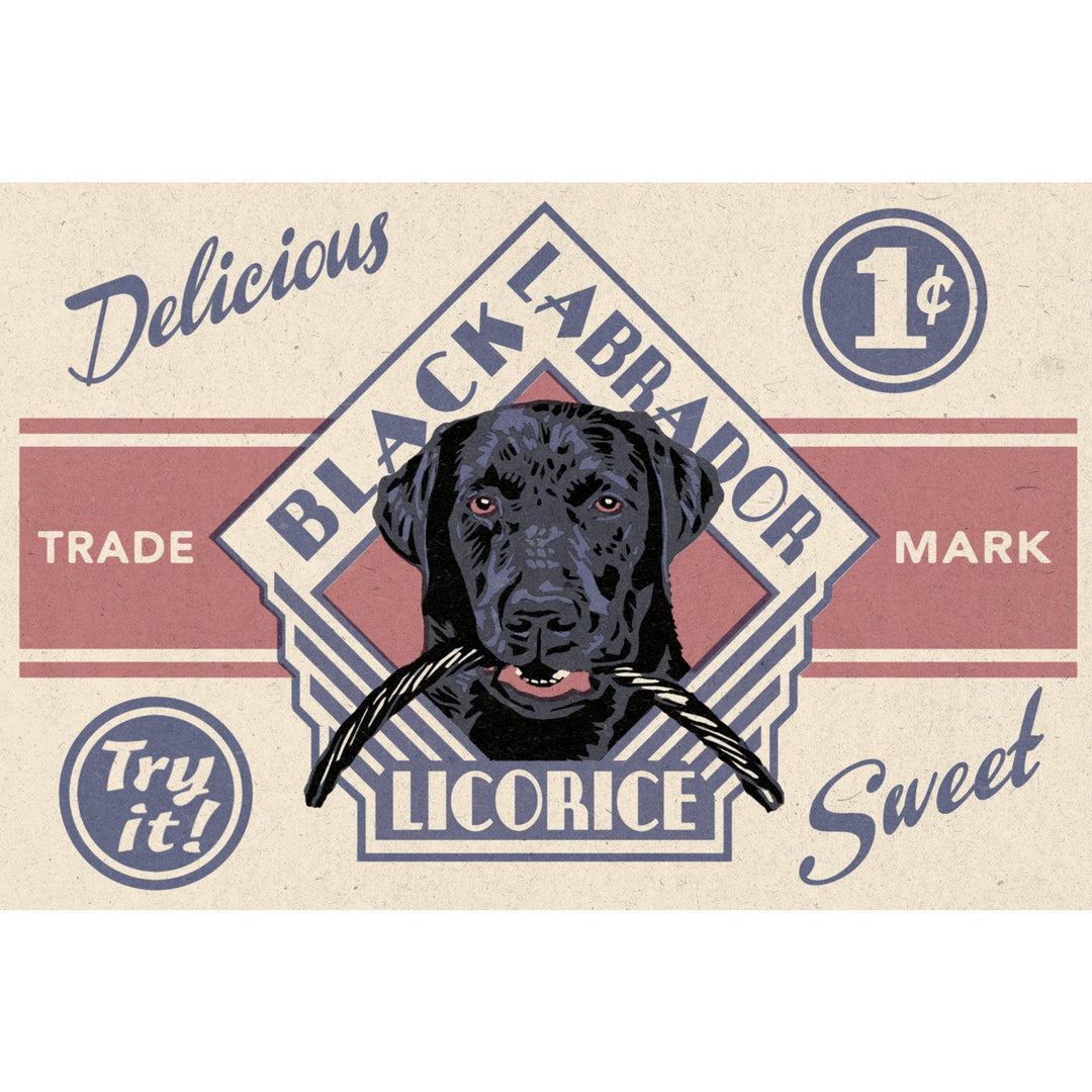 Black Labrador, Retro Black Licorice Ad, Lantern Press Artwork, Stretched Canvas Canvas Lantern Press 