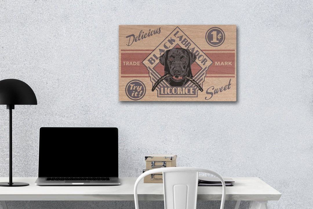 Black Labrador, Retro Black Licorice Ad, Lantern Press Artwork, Wood Signs and Postcards Wood Lantern Press 12 x 18 Wood Gallery Print 