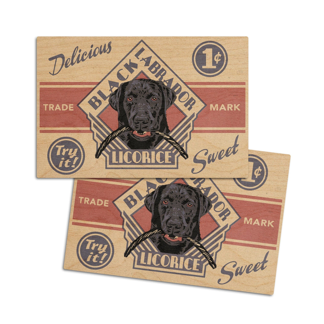 Black Labrador, Retro Black Licorice Ad, Lantern Press Artwork, Wood Signs and Postcards Wood Lantern Press 4x6 Wood Postcard Set 