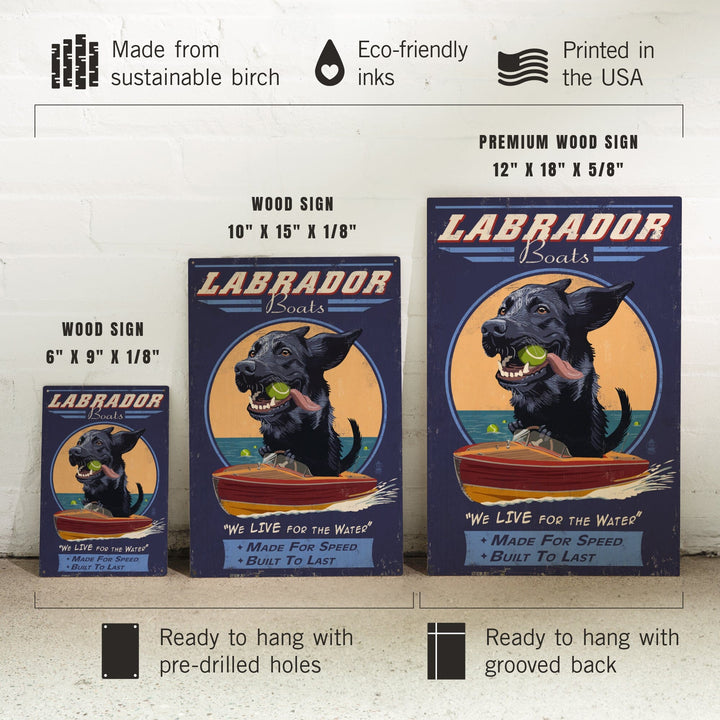Black Labrador, Retro Boats Ad, Lantern Press Artwork, Wood Signs and Postcards Wood Lantern Press 