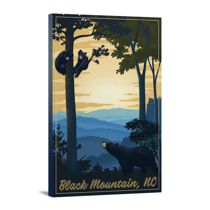 Black Mountain, North Carolina, Black Bears, Lithograph, Lantern Press Artwork, Stretched Canvas Canvas Lantern Press 12x18 Stretched Canvas 