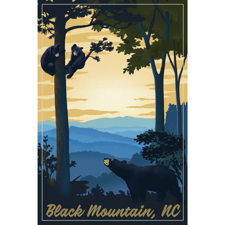 Black Mountain, North Carolina, Black Bears, Lithograph, Lantern Press Artwork, Towels and Aprons Kitchen Lantern Press 