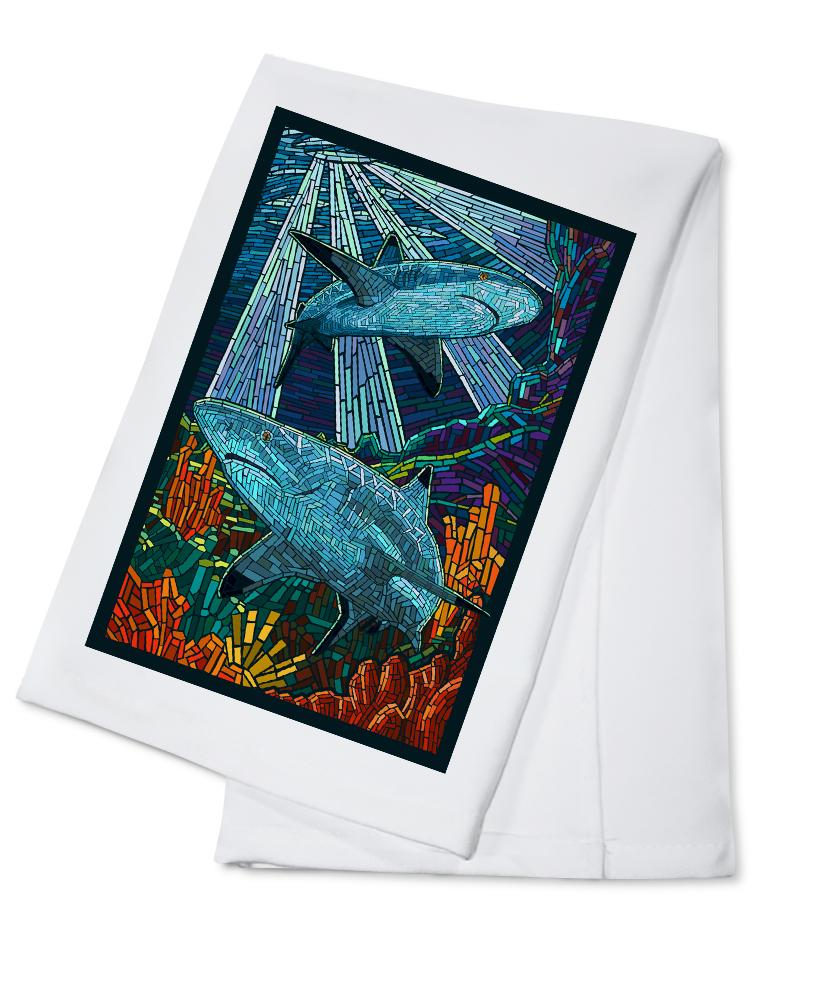 Black Tip Reef Shark, Paper Mosaic, Lantern Press Poster, Towels and Aprons Kitchen Lantern Press Cotton Towel 