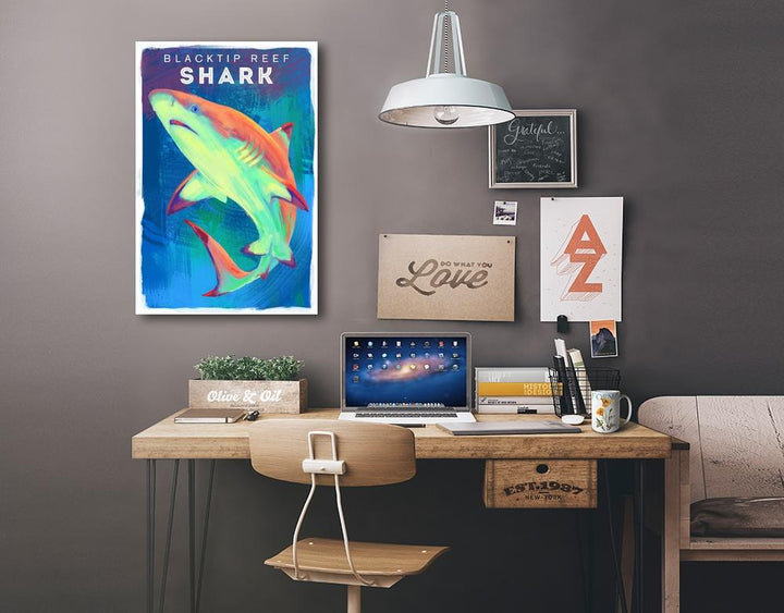 Blacktip Reef Shark, Vivid Series, Lantern Press Artwork, Stretched Canvas Canvas Lantern Press 