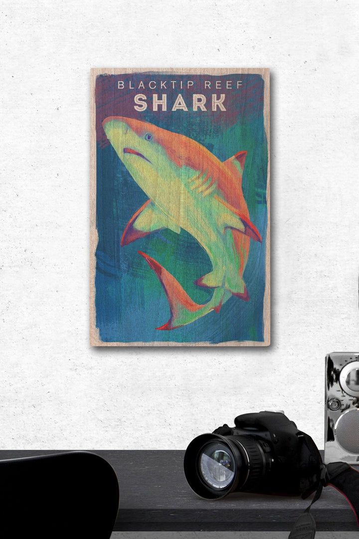 Blacktip Reef Shark, Vivid Series, Lantern Press Artwork, Wood Signs and Postcards Wood Lantern Press 12 x 18 Wood Gallery Print 