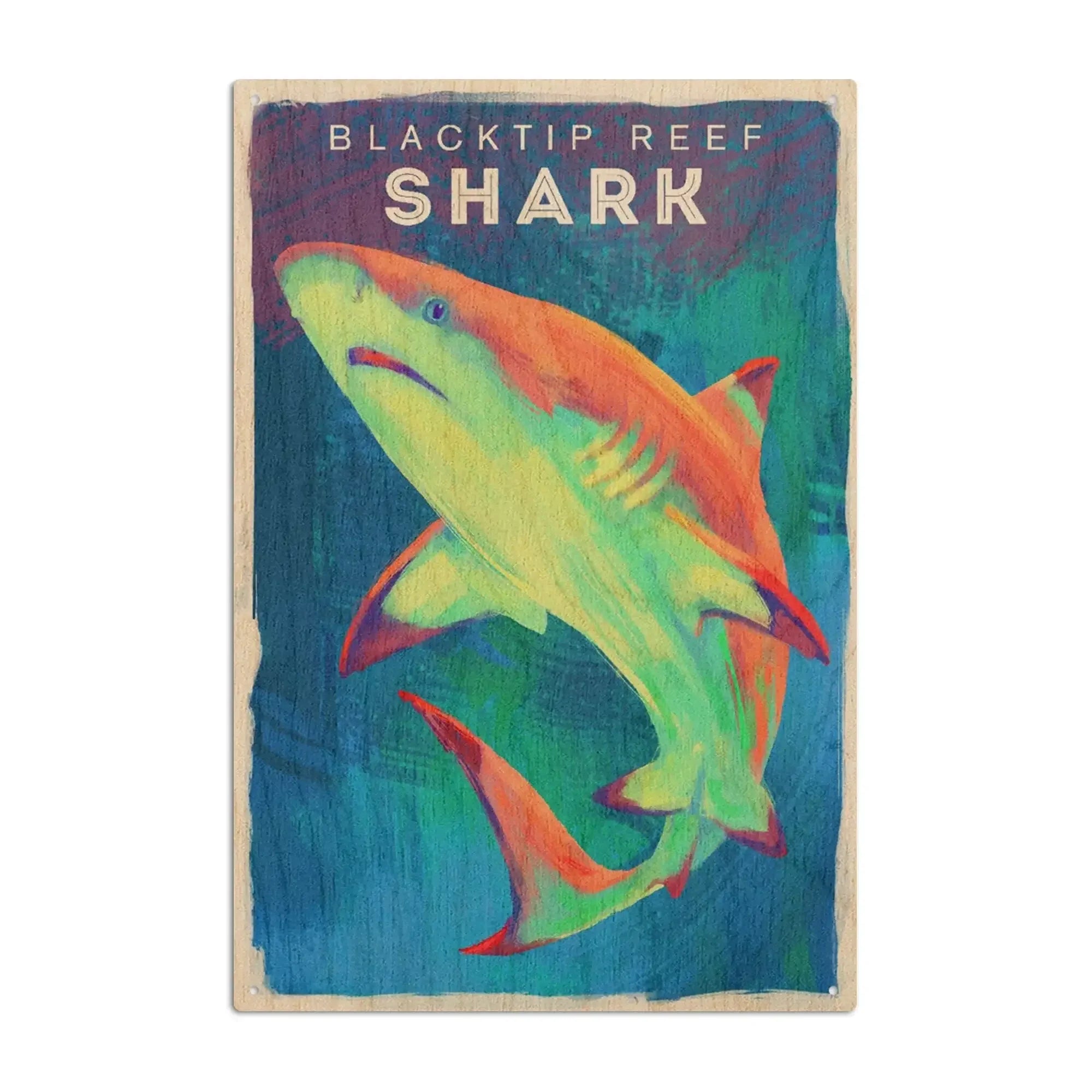 Blacktip Reef Shark, Vivid Series, Lantern Press Artwork, Wood Signs a