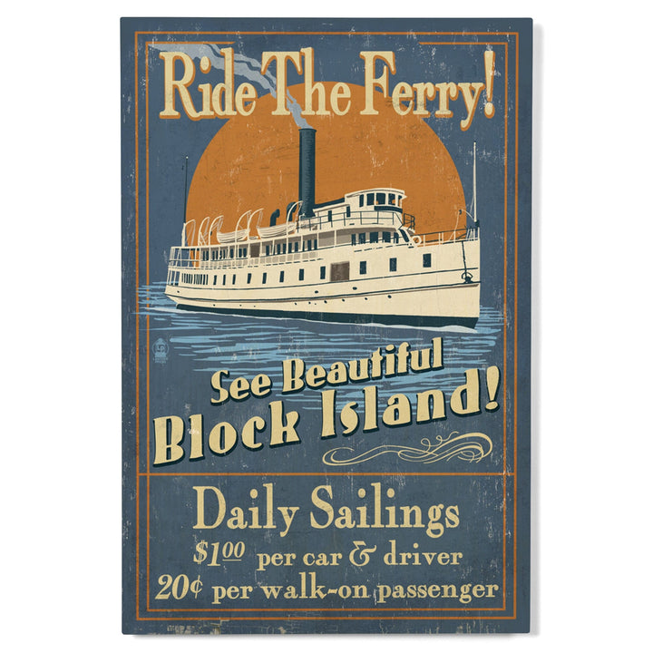 Block Island, Rhode Island, Ferry Ride Vintage Sign, Lantern Press Artwork, Wood Signs and Postcards Wood Lantern Press 