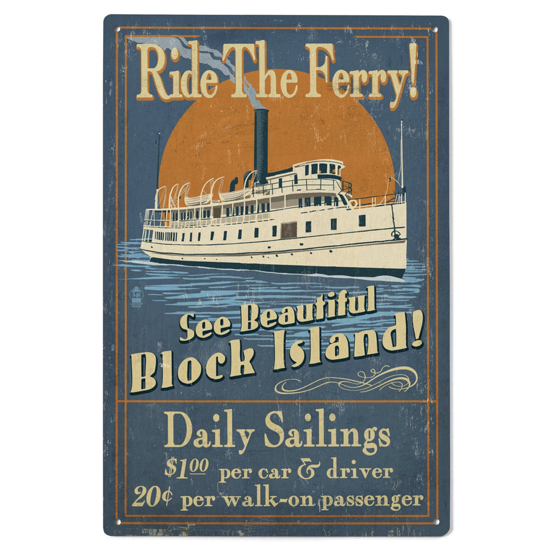 Block Island, Rhode Island, Ferry Ride Vintage Sign, Lantern Press Artwork, Wood Signs and Postcards Wood Lantern Press 