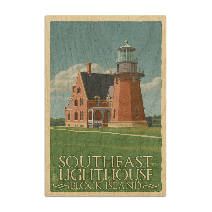 Block Island, Rhode Island, South East Lighthouse, Letterpress, Lantern Press Artwork, Wood Signs and Postcards Wood Lantern Press 10 x 15 Wood Sign 