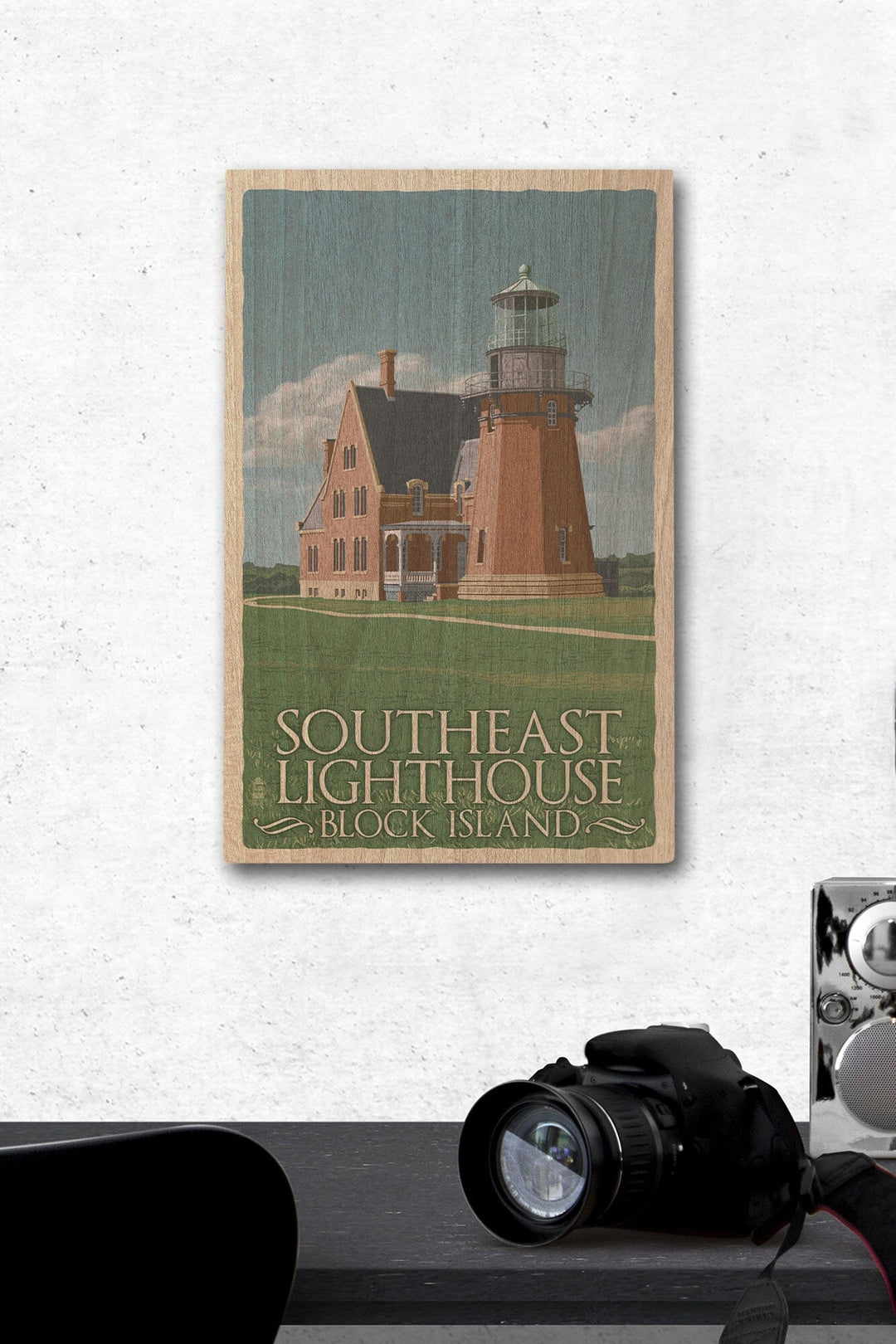 Block Island, Rhode Island, South East Lighthouse, Letterpress, Lantern Press Artwork, Wood Signs and Postcards Wood Lantern Press 12 x 18 Wood Gallery Print 