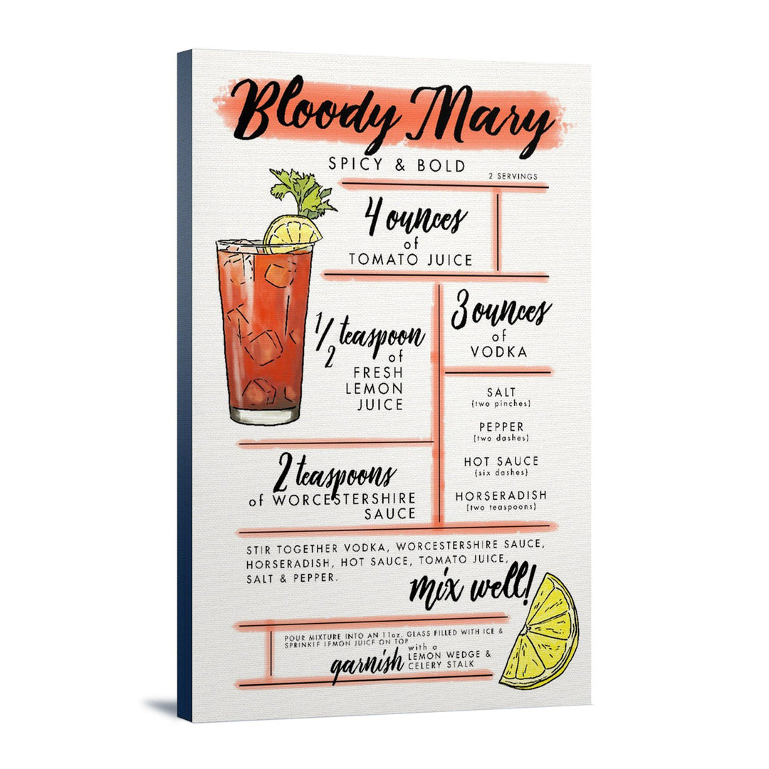 Bloody Mary, Cocktail Recipe, Lantern Press Artwork, Stretched Canvas Canvas Lantern Press 