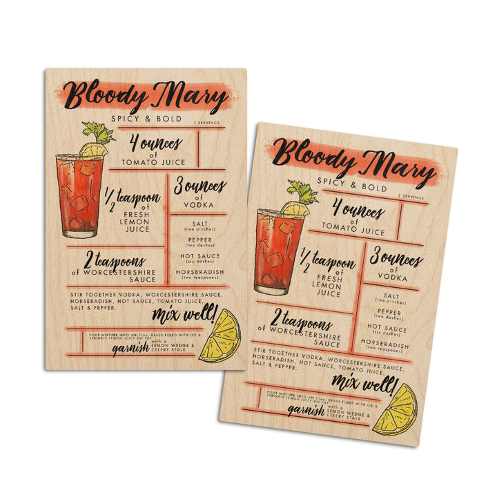 Bloody Mary, Cocktail Recipe, Lantern Press Artwork, Wood Signs and Postcards Wood Lantern Press 4x6 Wood Postcard Set 