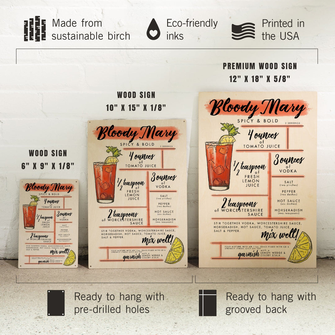 Bloody Mary, Cocktail Recipe, Lantern Press Artwork, Wood Signs and Postcards Wood Lantern Press 