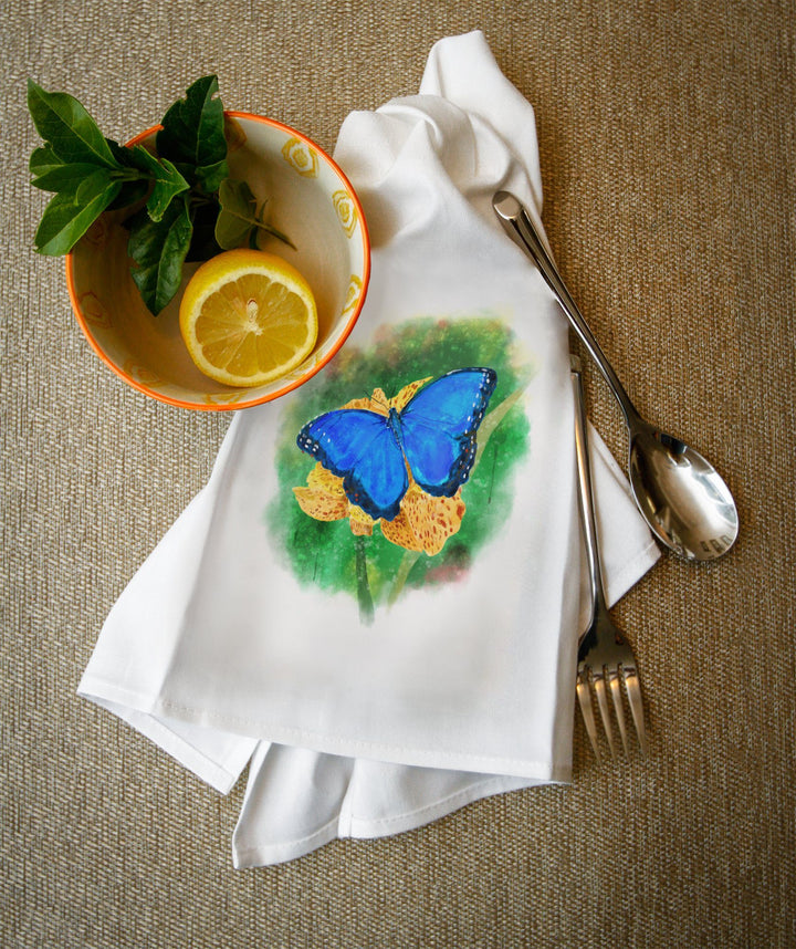 Blue Morpho Butterfly, Watercolor, Lantern Press Artwork, Lantern Press Artwork, Towels and Aprons Kitchen Lantern Press 