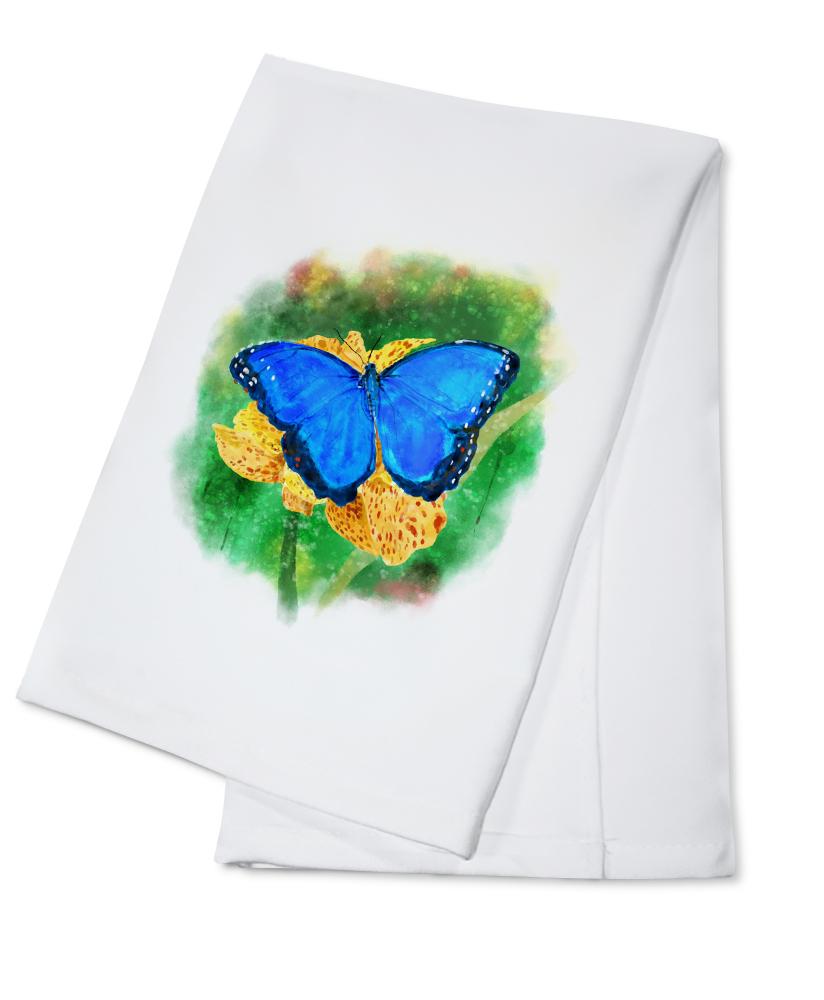 Blue Morpho Butterfly, Watercolor, Lantern Press Artwork, Lantern Press Artwork, Towels and Aprons Kitchen Lantern Press 