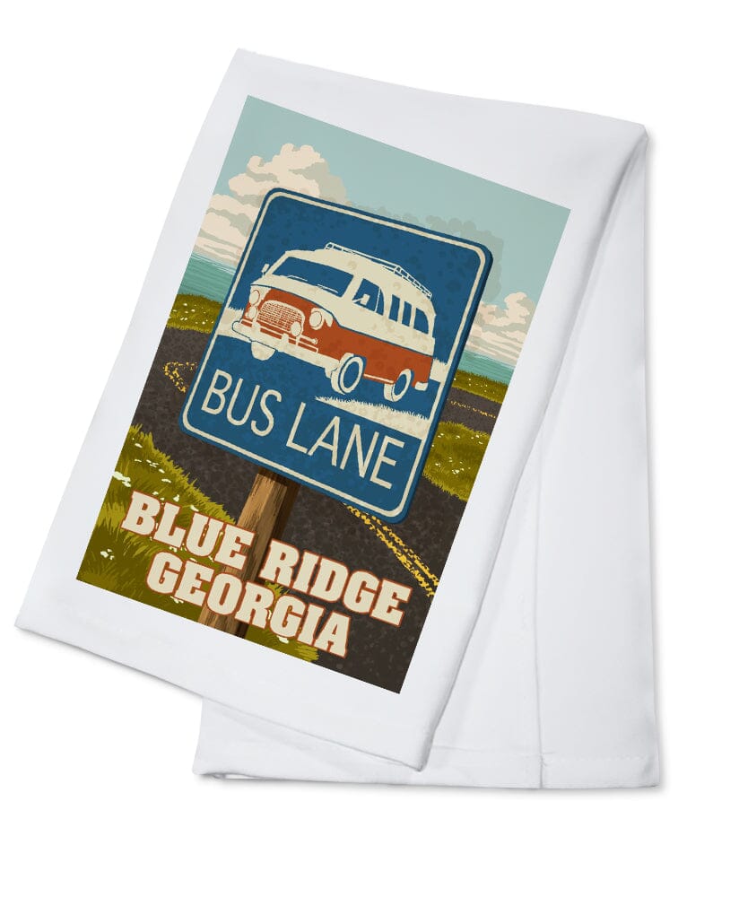 Blue Ridge, Georgia, Camper Van, Bus Lane Sign, Lantern Press Artwork Kitchen Lantern Press Cotton Towel 