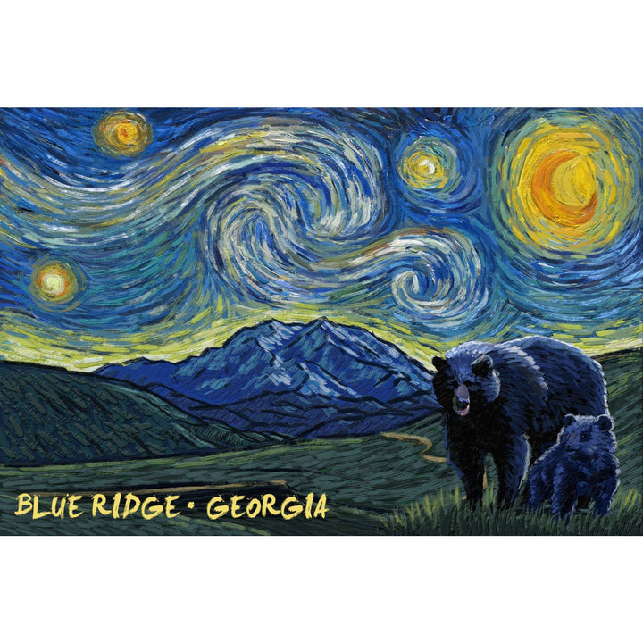 Blue Ridge, Georgia, Grizzly Bear & Cub, Starry Night, Lantern Press Artwork, Art Prints and Metal Signs Art Lantern Press 