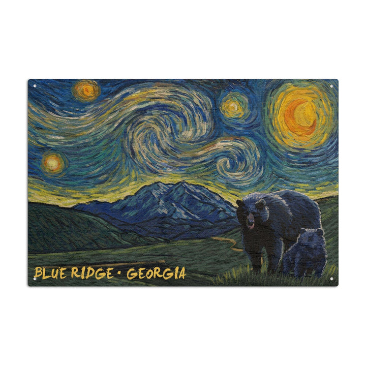 Blue Ridge, Georgia, Grizzly Bear & Cub, Starry Night, Lantern Press Artwork, Wood Signs and Postcards Wood Lantern Press 10 x 15 Wood Sign 