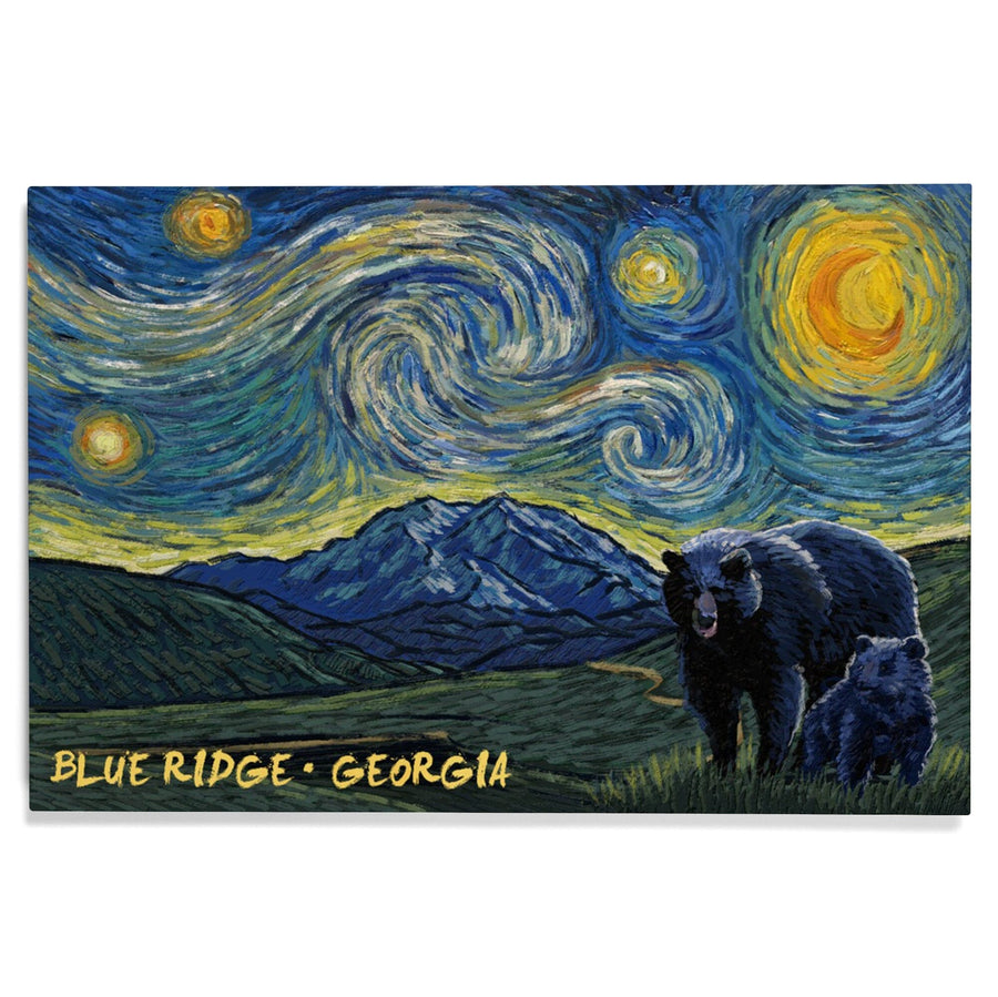 Blue Ridge, Georgia, Grizzly Bear & Cub, Starry Night, Lantern Press Artwork, Wood Signs and Postcards Wood Lantern Press 