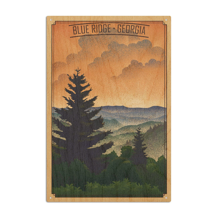 Blue Ridge, Georgia, Lithograph, Lantern Press Artwork, Wood Signs and Postcards Wood Lantern Press 10 x 15 Wood Sign 