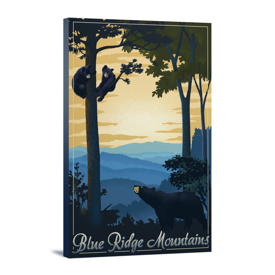Blue Ridge Mountains, Black Bear at Sunset, Lithograph, Lantern Press Artwork, Stretched Canvas Canvas Lantern Press 12x18 Stretched Canvas 