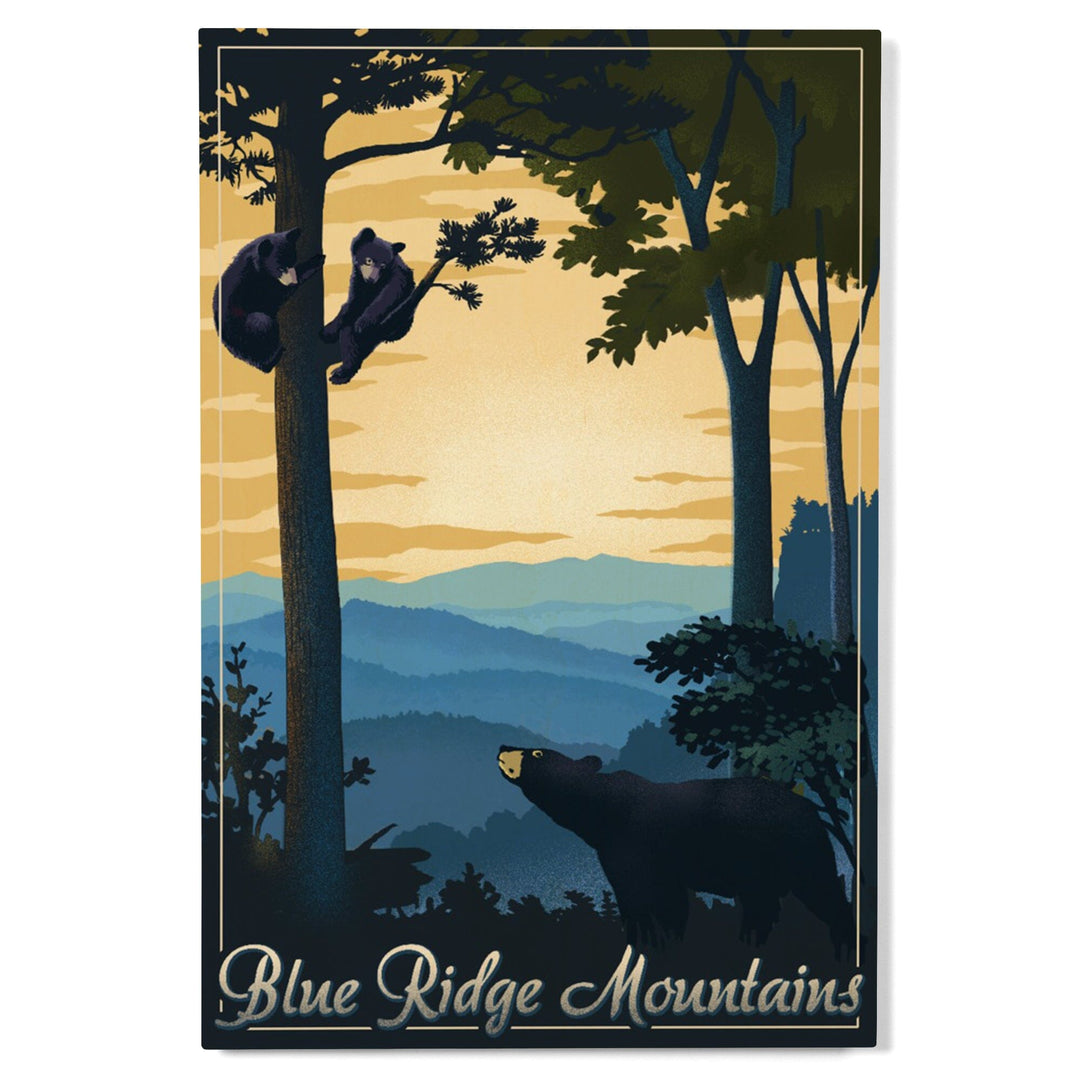 Blue Ridge Mountains, Black Bear at Sunset, Lithograph, Lantern Press Artwork, Wood Signs and Postcards Wood Lantern Press 