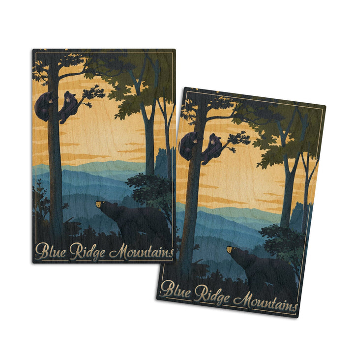 Blue Ridge Mountains, Black Bear at Sunset, Lithograph, Lantern Press Artwork, Wood Signs and Postcards Wood Lantern Press 4x6 Wood Postcard Set 