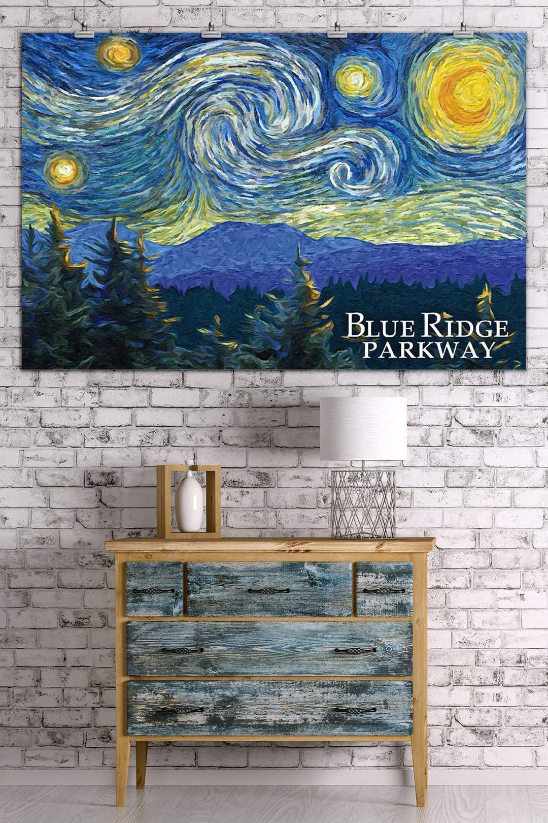 Blue Ridge Parkway, Starry Night, Lantern Press Artwork, Art Prints and Metal Signs Art Lantern Press 