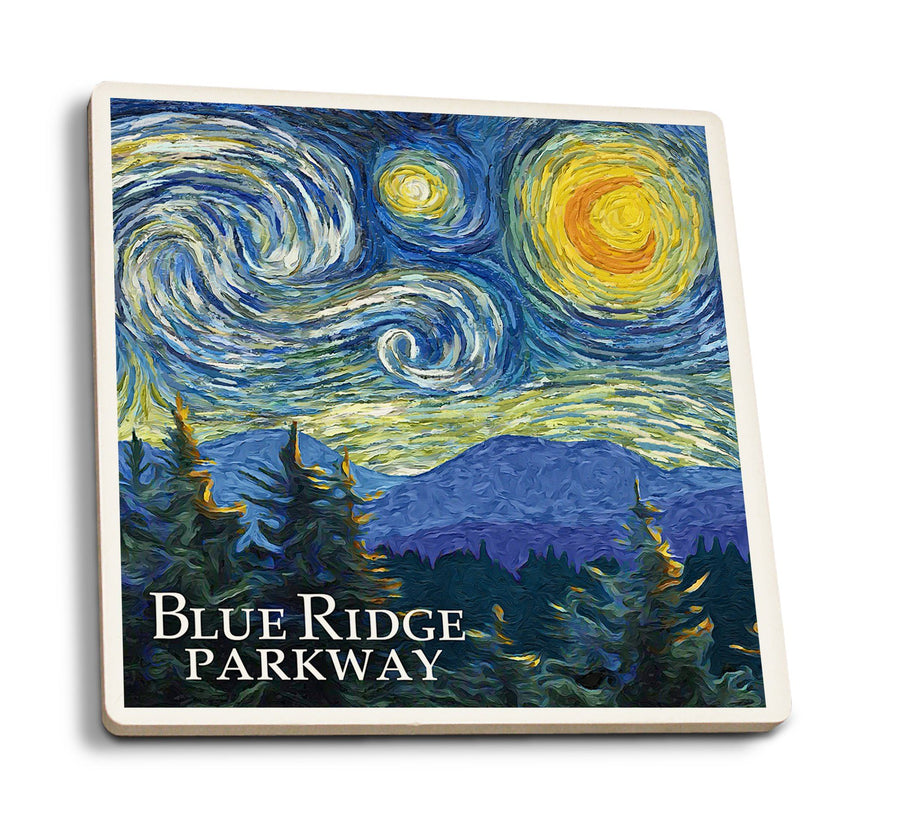 Blue Ridge Parkway, Starry Night, Lantern Press Artwork, Coaster Set Coasters Lantern Press 