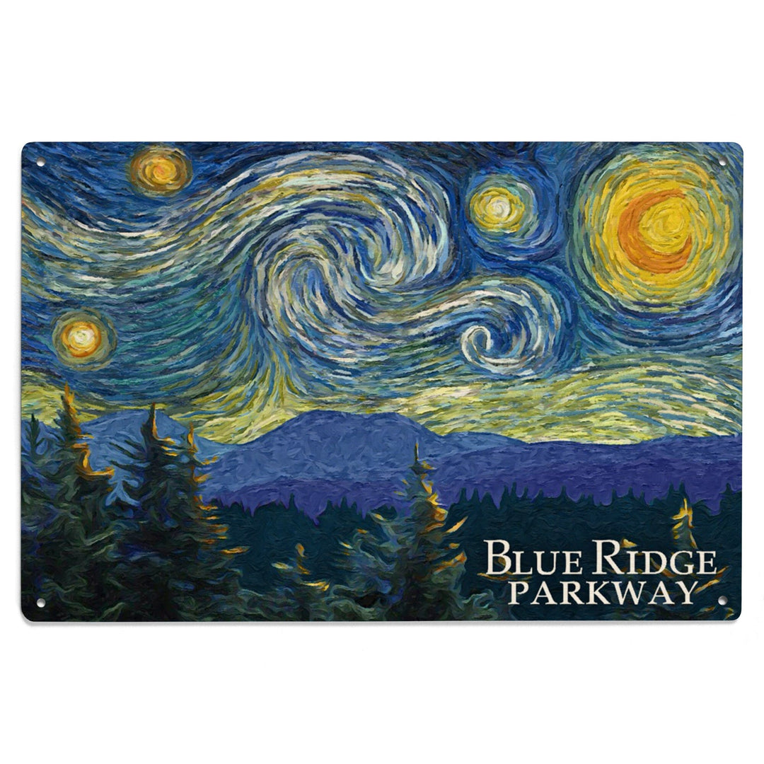 Blue Ridge Parkway, Starry Night, Lantern Press Artwork, Wood Signs and Postcards Wood Lantern Press 