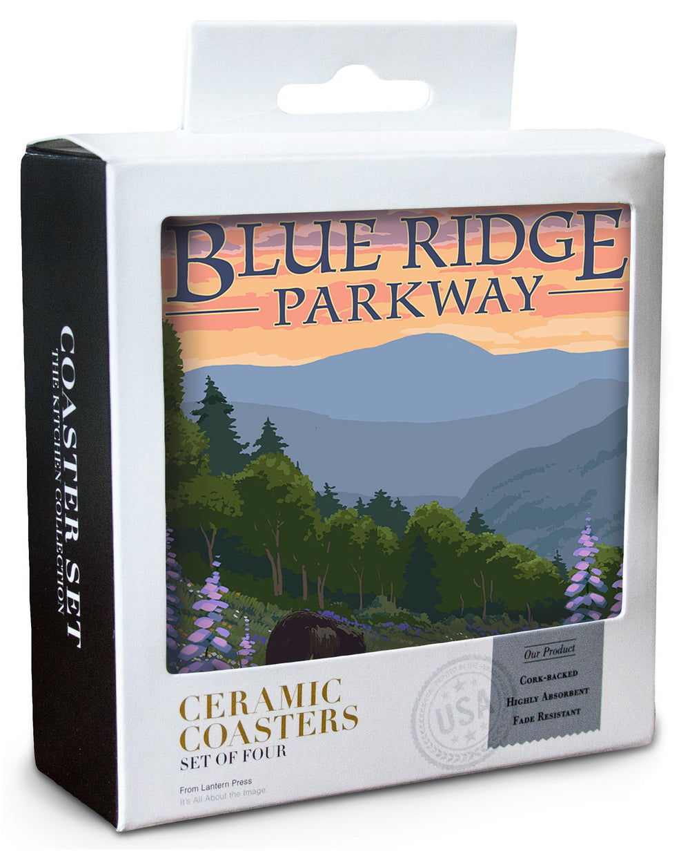 Blue Ridge Parkway, Virginia, Bear Family & Spring Flowers, Lantern Press Artwork, Coaster Set Coasters Lantern Press 