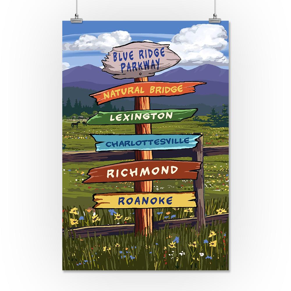 Blue Ridge Parkway, Virginia, Destination Signpost, Lantern Press Artwork, Art Prints and Metal Signs Art Lantern Press 