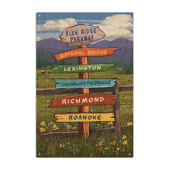 Blue Ridge Parkway, Virginia, Destination Signpost, Lantern Press Artwork, Wood Signs and Postcards Wood Lantern Press 10 x 15 Wood Sign 
