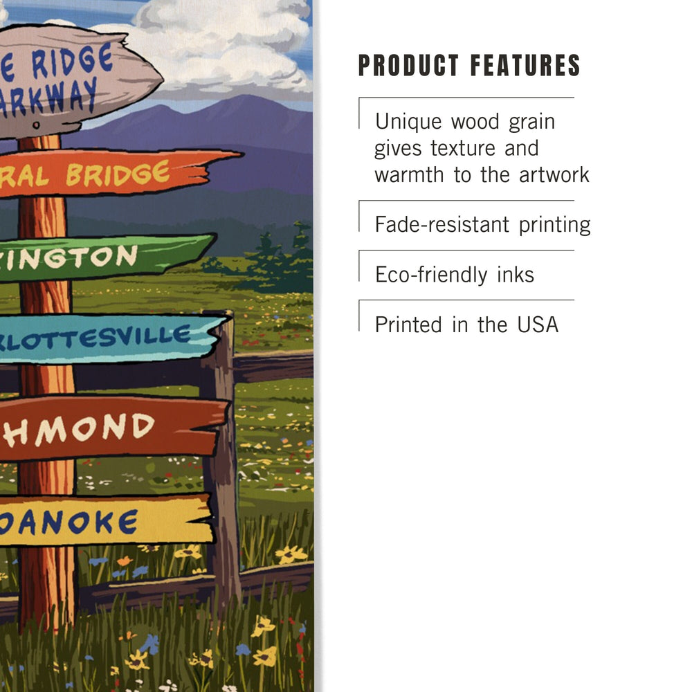 Blue Ridge Parkway, Virginia, Destination Signpost, Lantern Press Artwork, Wood Signs and Postcards Wood Lantern Press 
