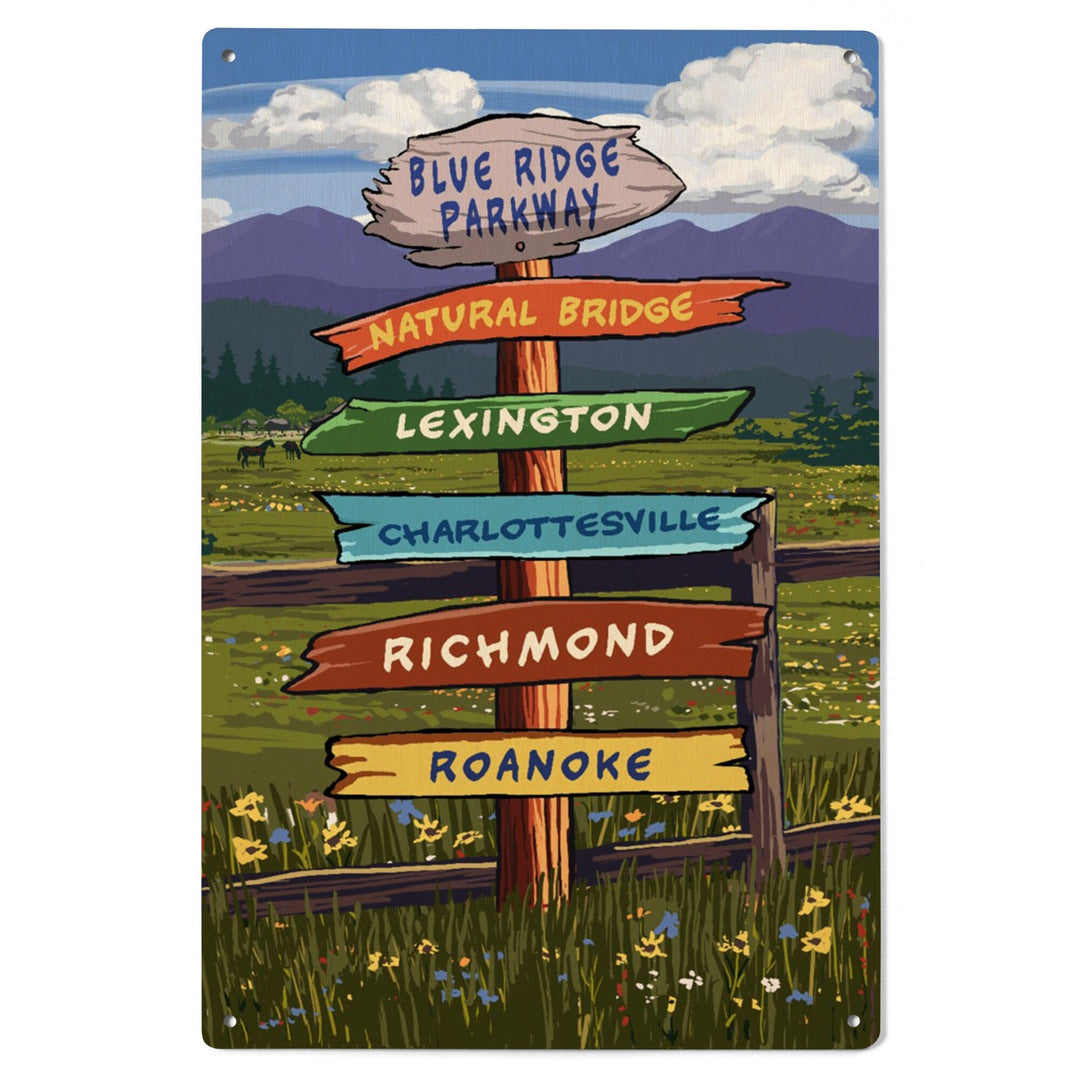 Blue Ridge Parkway, Virginia, Destination Signpost, Lantern Press Artwork, Wood Signs and Postcards Wood Lantern Press 