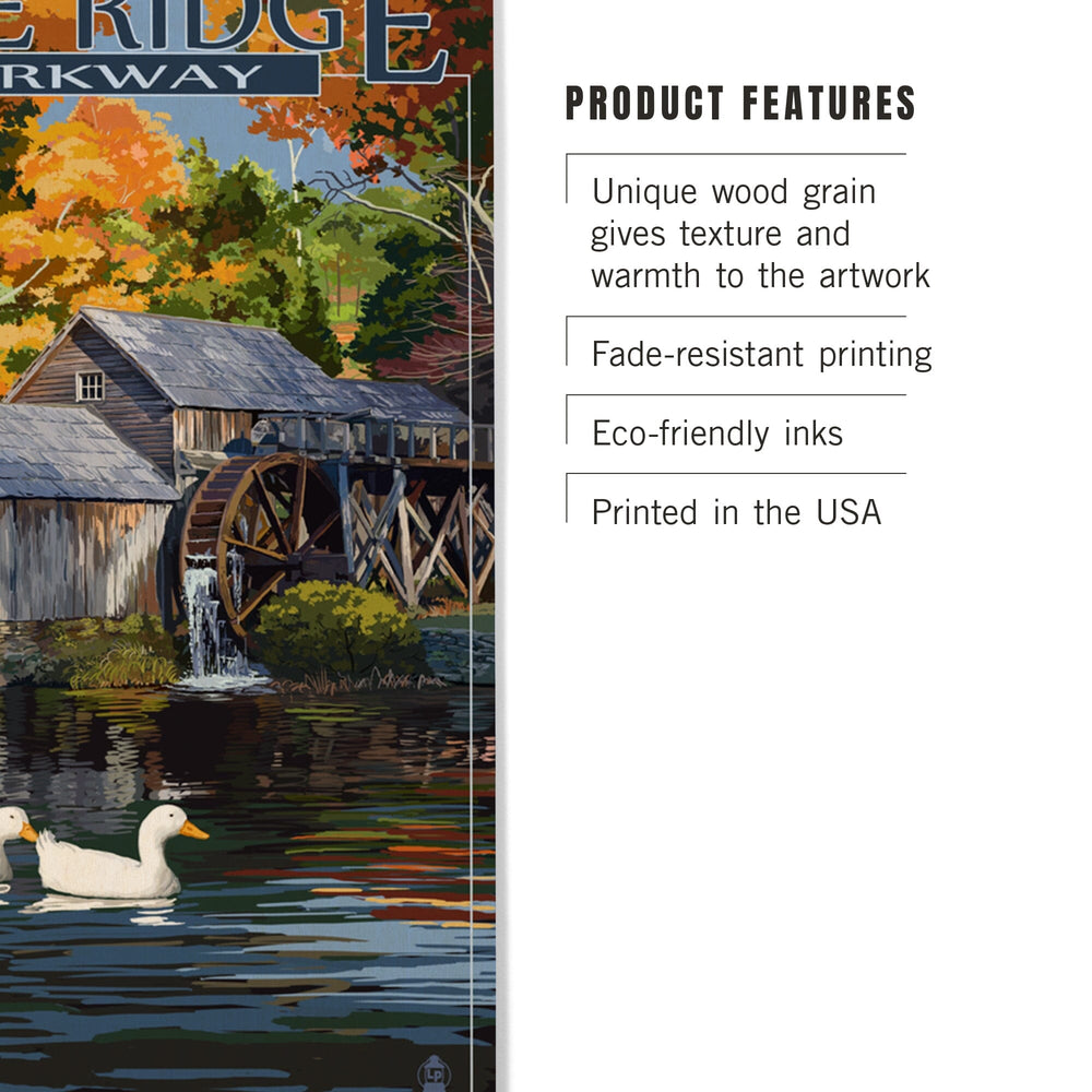 Blue Ridge Parkway, Virginia, Mabry Mill, Lantern Press Artwork, Wood Signs and Postcards Wood Lantern Press 