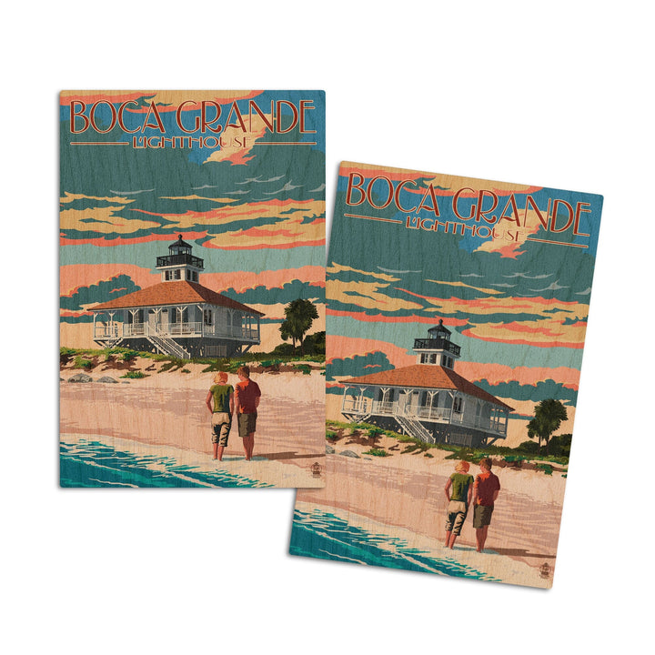 Boca Grande, Florida, Lighthouse, Lantern Press Artwork, Wood Signs and Postcards Wood Lantern Press 4x6 Wood Postcard Set 