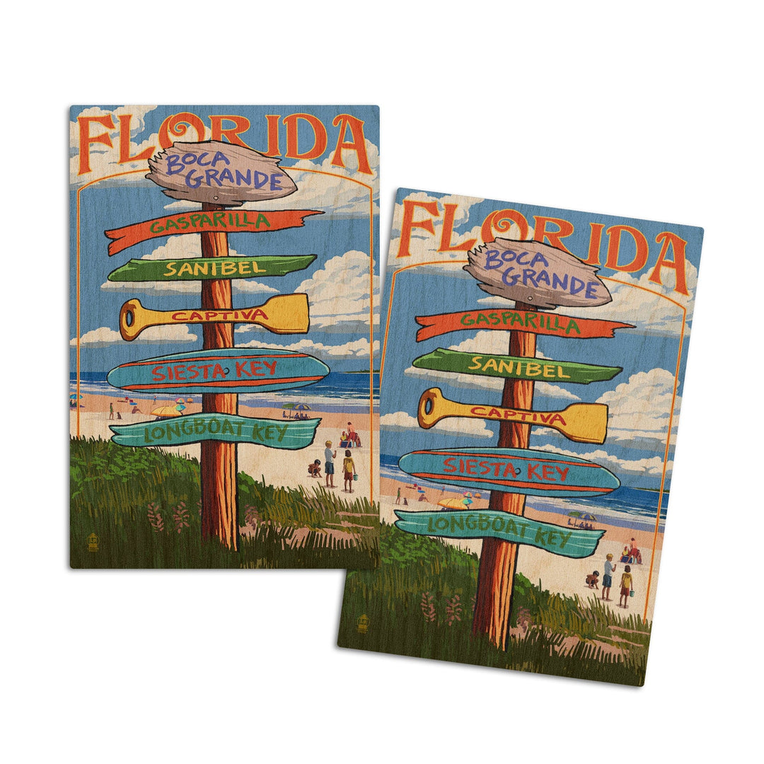 Boca Grande, Florida, Sign Destinations, Lantern Press Poster, Wood Signs and Postcards Wood Lantern Press 4x6 Wood Postcard Set 