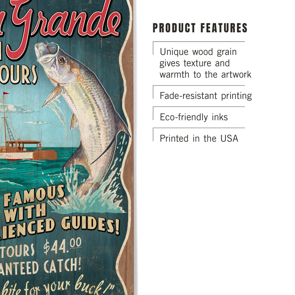 Boca Grande, Florida, Tarpon Fishing Tours Vintage Sign, Lantern Press Artwork, Wood Signs and Postcards Wood Lantern Press 