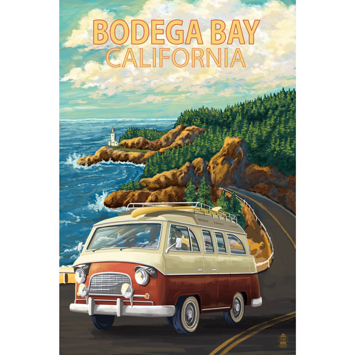 Bodega Bay, California, Camper Van, Lantern Press Artwork, Stretched Canvas Canvas Lantern Press 