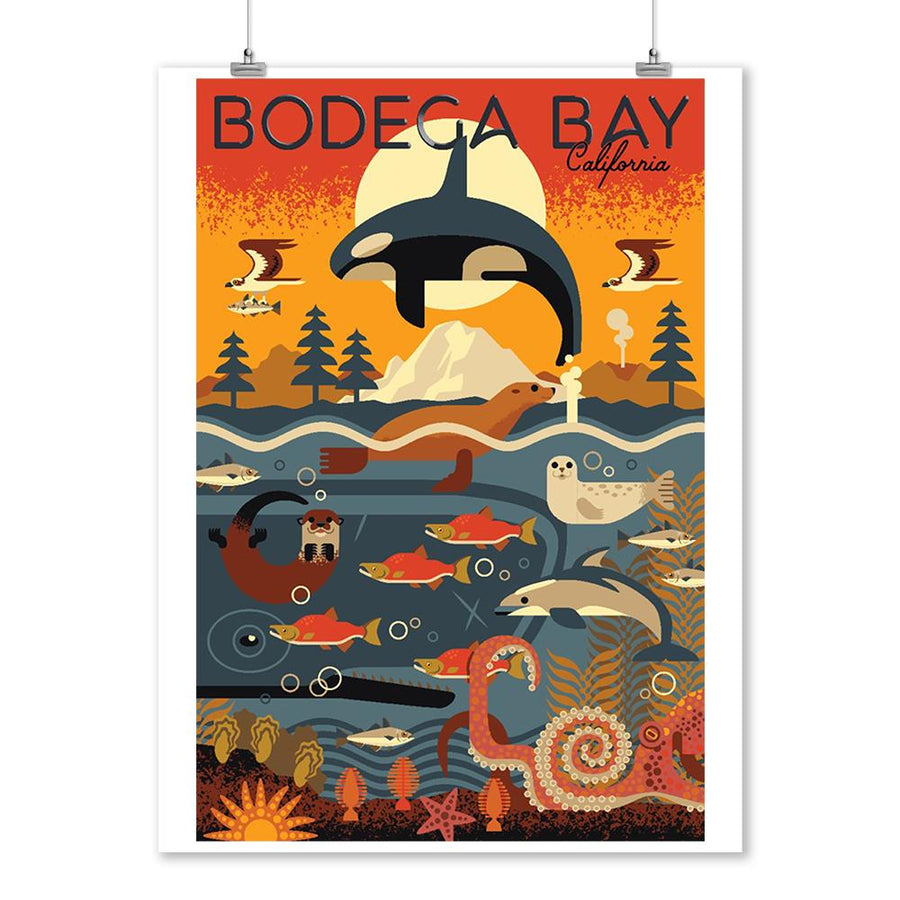 Bodega Bay, California, Marine Animals, Geometric, Lantern Press Artwork, Art Prints and Metal Signs Art Lantern Press 
