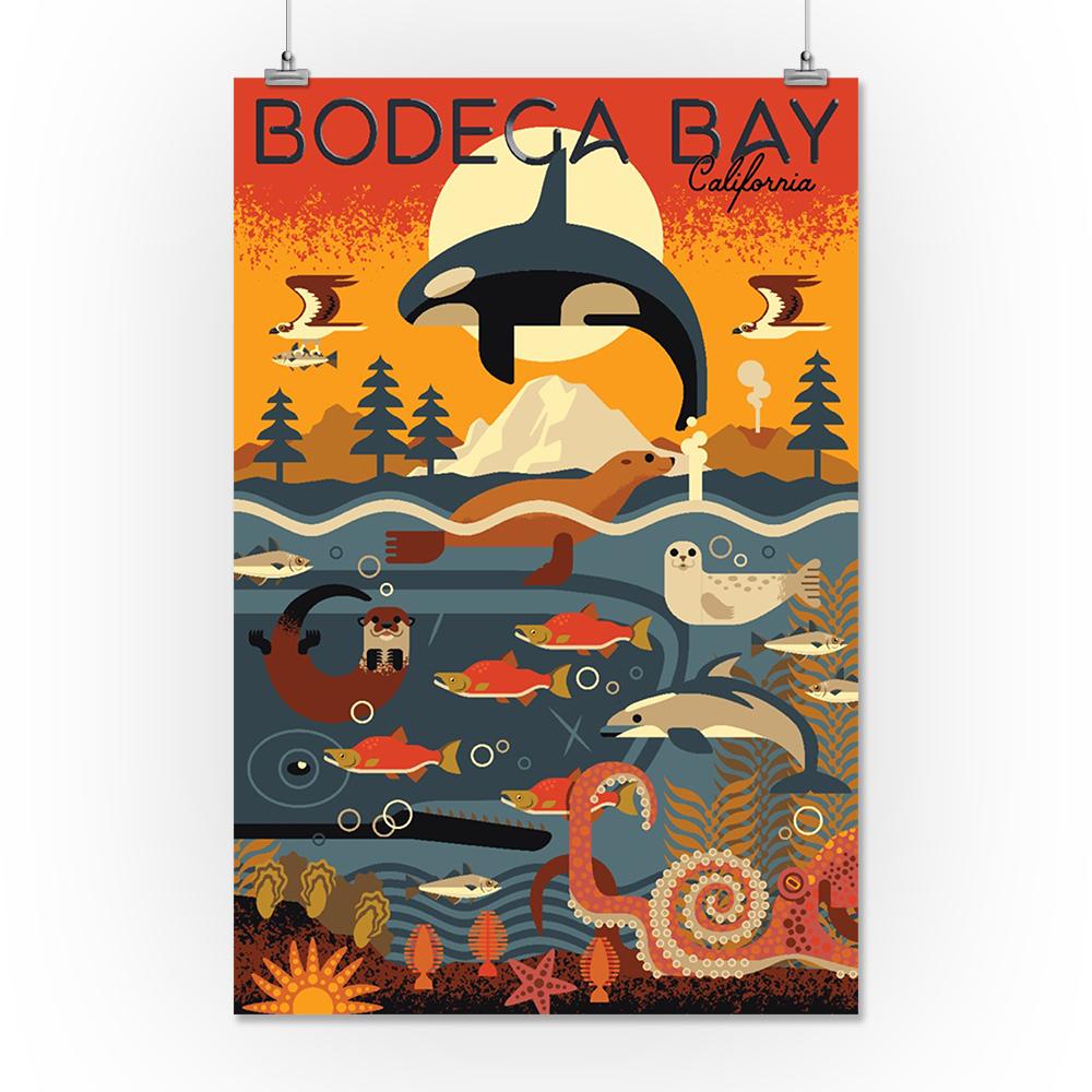 Bodega Bay, California, Marine Animals, Geometric, Lantern Press Artwork, Art Prints and Metal Signs Art Lantern Press 