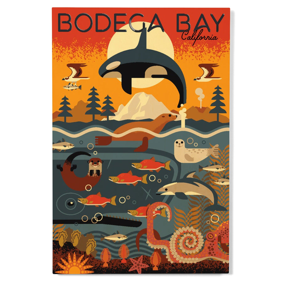 Bodega Bay, California, Marine Animals, Geometric, Lantern Press Artwork, Wood Signs and Postcards Wood Lantern Press 