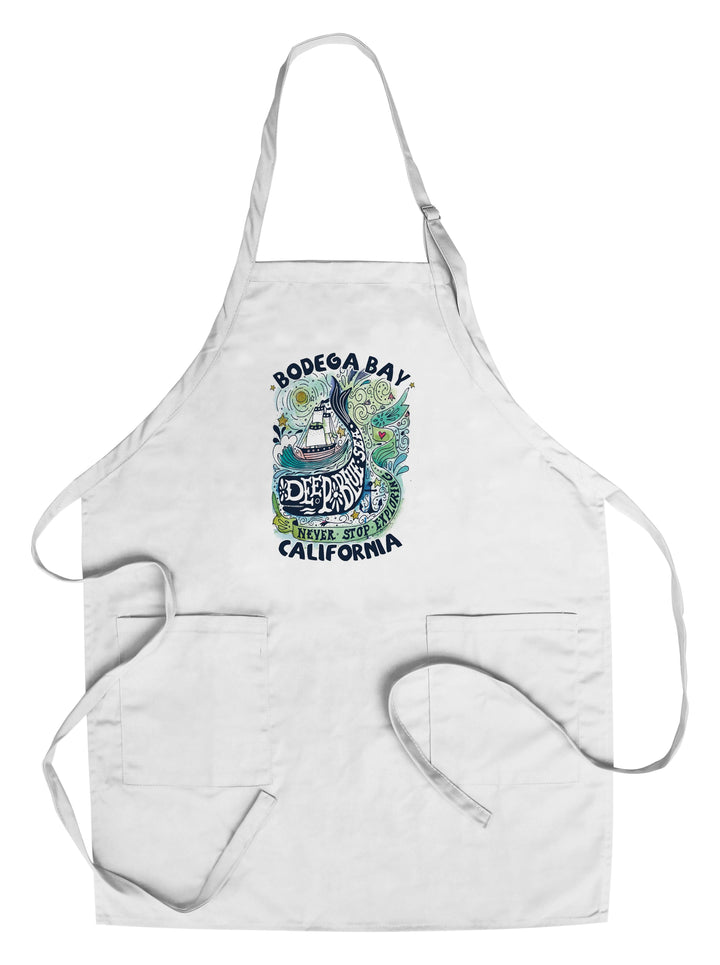 Bodega Bay, California, Watercolor Whale, Deep Blue Sea, Nautical Art, Contour, Lantern Press Artwork, Towels and Aprons Kitchen Lantern Press Chef's Apron 