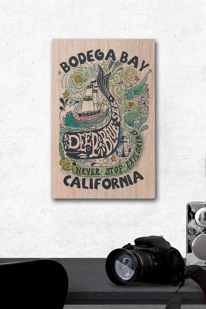 Bodega Bay, California, Watercolor Whale, Deep Blue Sea, Nautical Art, Contour, Lantern Press Artwork, Wood Signs and Postcards Wood Lantern Press 